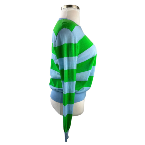 Diane Von Furstenberg Blue & Green Striped Top LS Mesh Sheer Stretch Medium - Picture 7 of 13